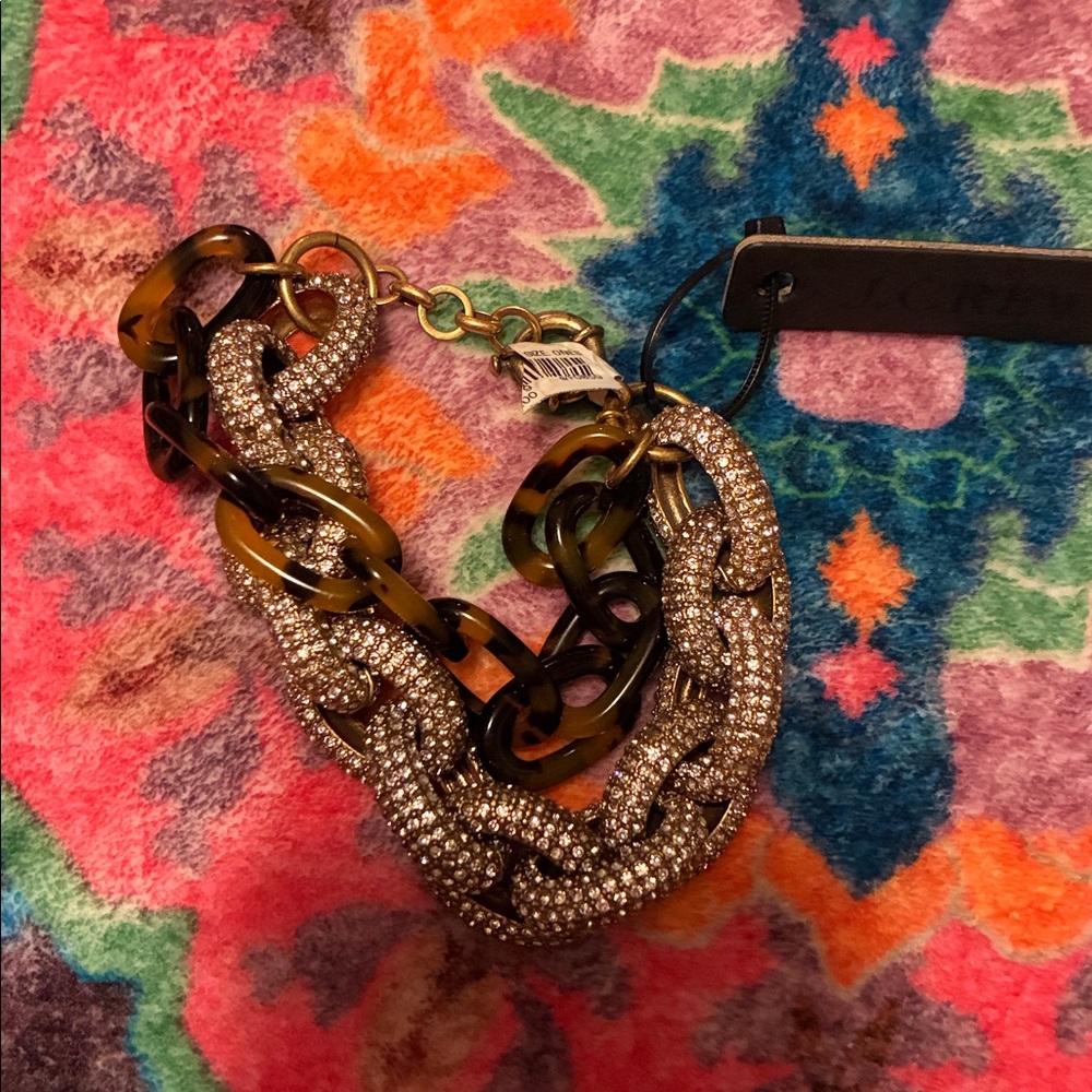 New! JCrew Chunky Rhinestone and Tortoiseshell Chain Bracelet - Picture 2 of 3